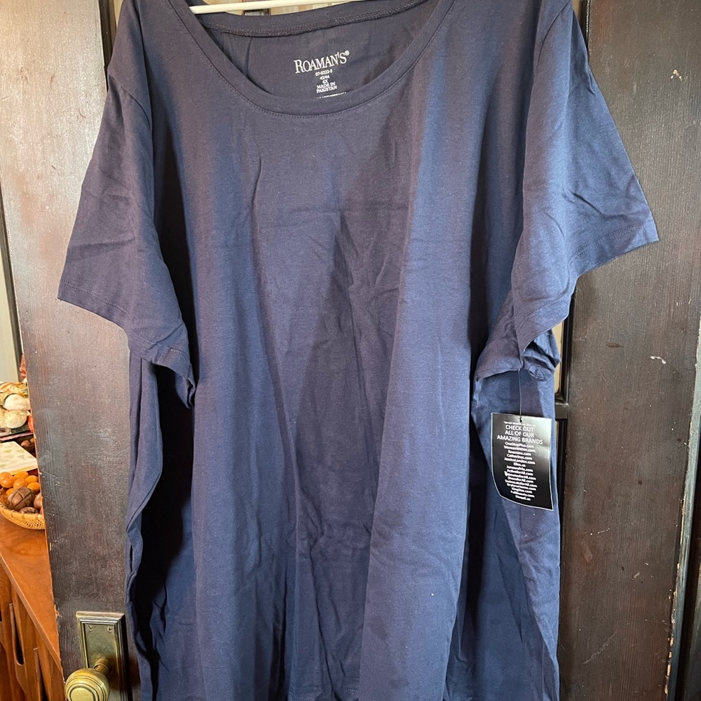 Roman’s Plus Size Deep Blue Short Sleeve Trapeze Cotton Shirt